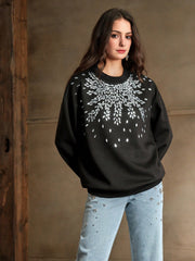 Isabella Women's Chic Rhinestone Decor Pullover Sweatshirt