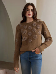 Isabella Thick Crochet Knit Long Sleeve Sweater