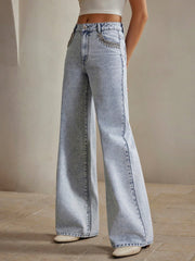 Isabella Rhinestone Decor Washed Loose Casual Straight Leg Jeans