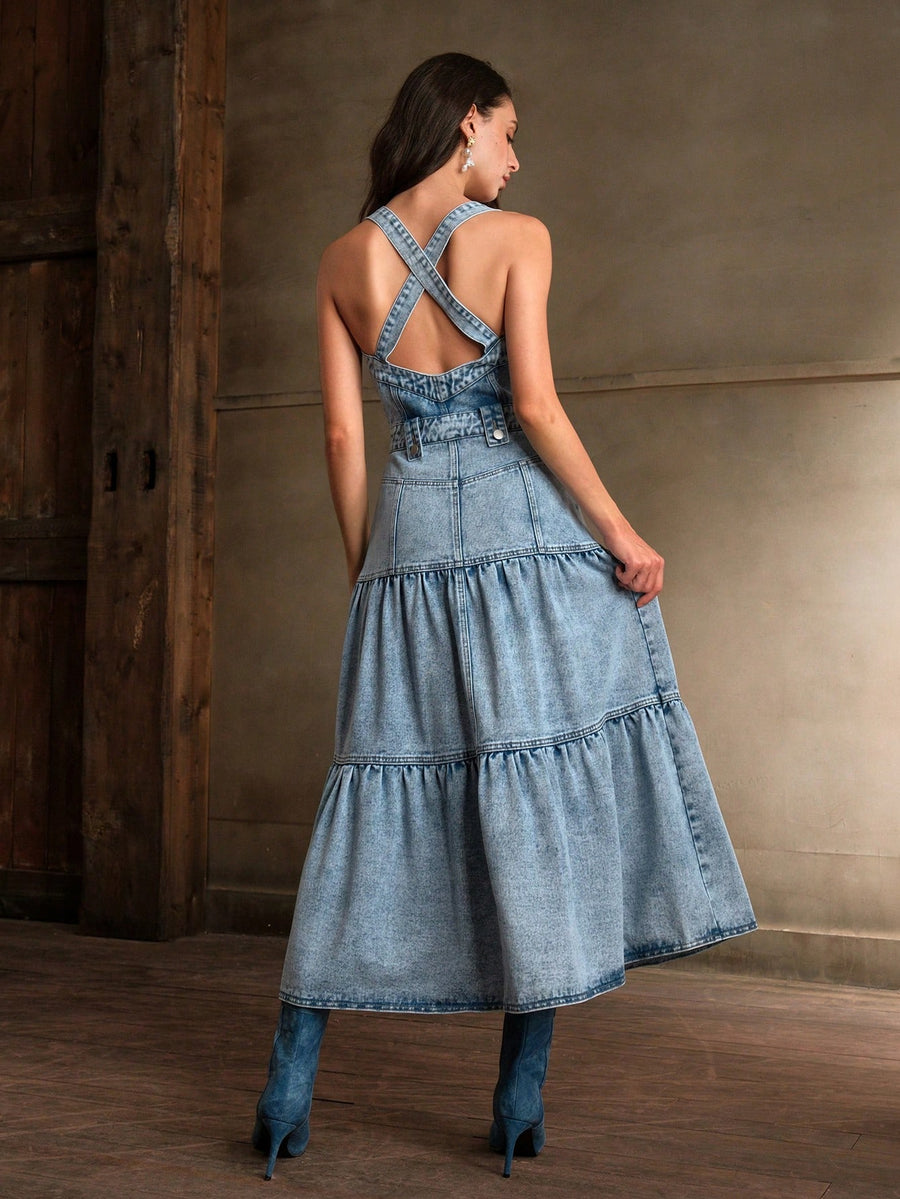 Isabella Vintage French Denim Camisole Fluffy Hem Dress