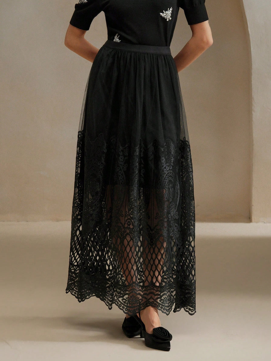 Isabella Vintage Lace Hollow-Out Elegant Skirt