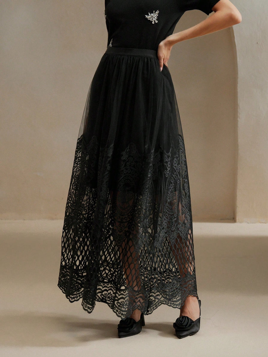 Isabella Vintage Lace Hollow-Out Elegant Skirt