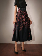 Isabella Elegant Floral & Leopard Print Waist Tie A-Line Skirt