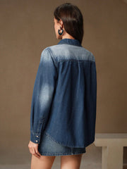 Isabella Long Sleeve Denim Cardigan And Ombre Pockets