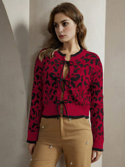 Isabella Leopard Print Lace-Up Elegant Knit Cardigan