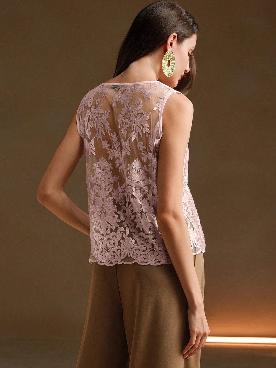 Isabella Apricot French Romantic Jacquard V-Neck Ladies Camisole