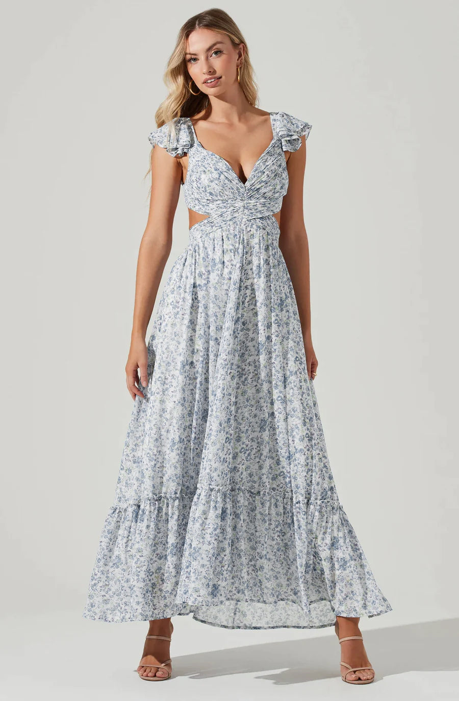 Primrose Floral Strappy Back Maxi Dress Pale Blue