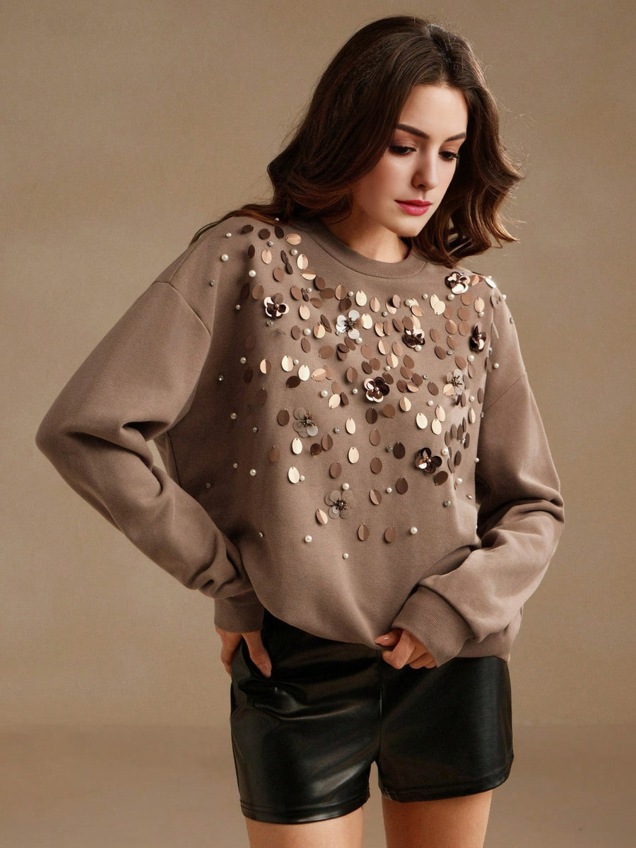 Isabella Loose Heavyweight Rhinestone & Beaded Sweatshirt