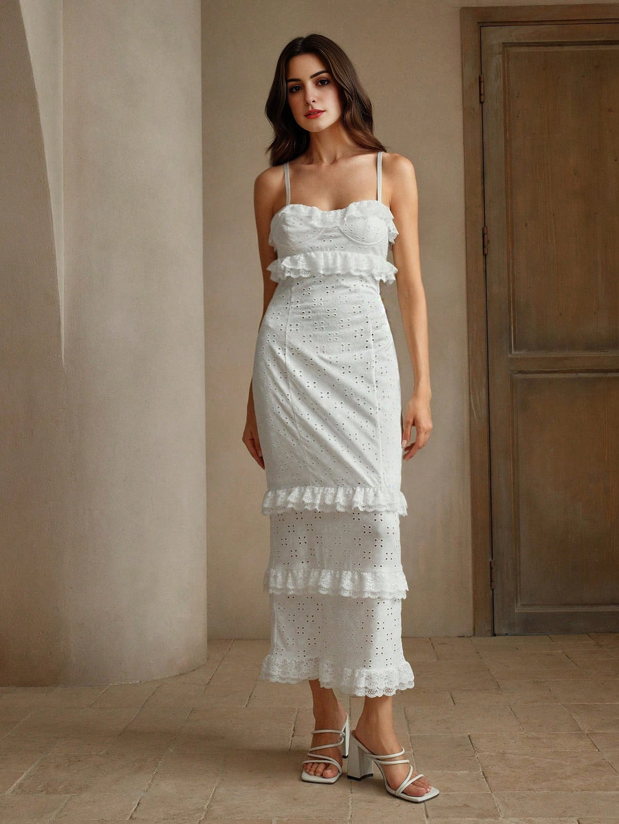 Isabella White Lace Trimmed Slit Cami Cake Dress