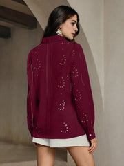 Isabella Lapel Long Sleeve Hollow Embroidery Casual Shirt