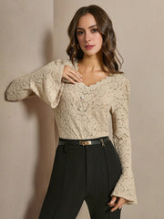 Isabella Sexy Hollow V-Neck Flare Sleeve Elegant Blouse