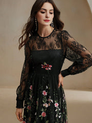 Isabella Elegant Vacation Floral Embroidered Lace Sheer Dress