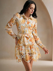 Isabella Floral Print V-Neck Long Sleeve Casual Vacation Dress