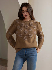 Isabella Thick Crochet Knit Long Sleeve Sweater