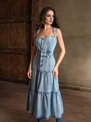 Isabella Vintage French Denim Camisole Fluffy Hem Dress