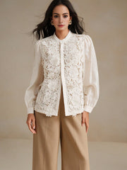 Isabella Long Sleeve Hollow Out Embroidery Elegant Blouse