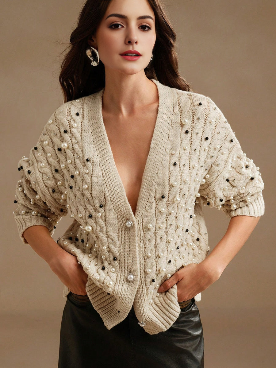 Isabella Heavy Beaded Casual Sweater Cardigan