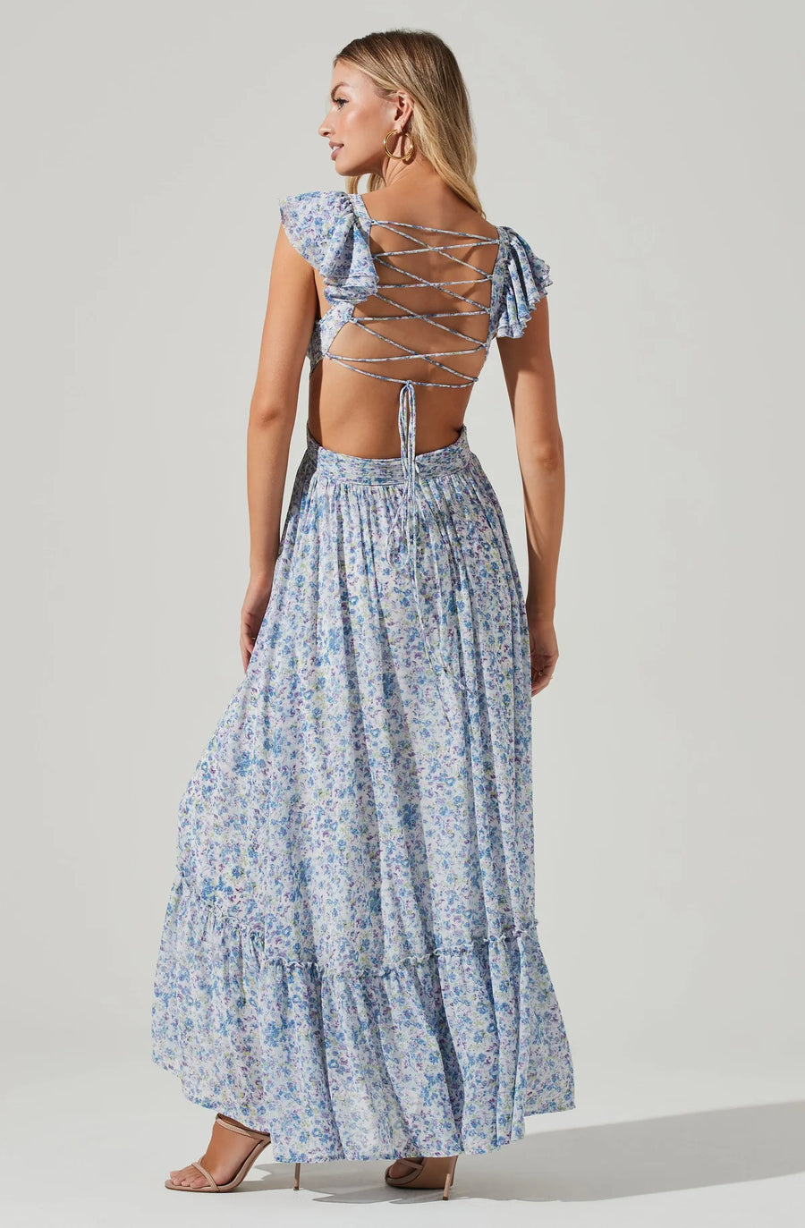 Primrose Floral Strappy Back Maxi Dress Blue Purple Floral L 