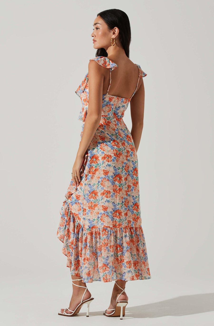 Mahalia Floral Sweetheart Ruffle Midi Dress