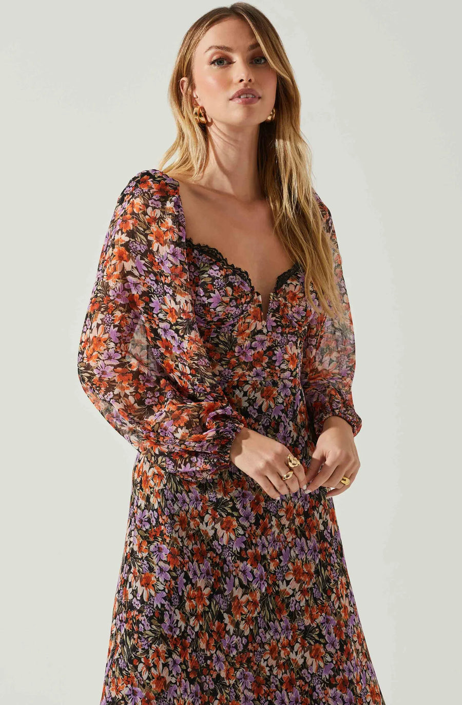 Sylvie Floral Puff Sleeve Midi Dress