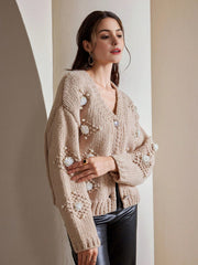 Isabella 3D Pearl & Floral Decor Elegant Sweater Cardigan