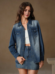 Isabella Long Sleeve Denim Cardigan And Ombre Pockets