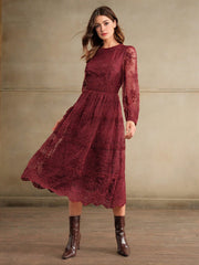 Isabella Autumn Lace Embroidered Fitted Waist Dress