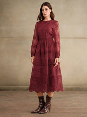 Isabella Autumn Lace Embroidered Fitted Waist Dress