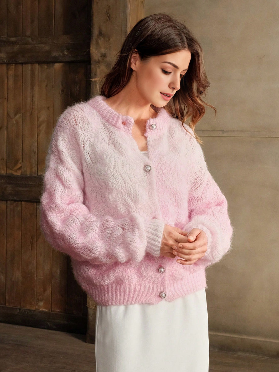 Isabella Pearl Button Loose Romantic Texture Knitted Cardigan