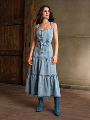 Isabella Vintage French Denim Camisole Fluffy Hem Dress