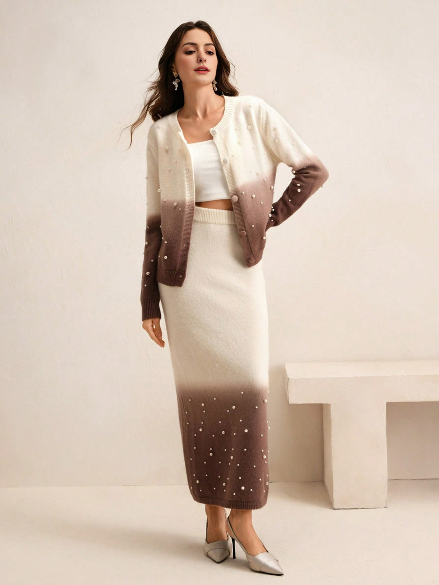 Isabella 2-Piece Gradient Rhinestone Embellished Sweater and Midi Skirt Set