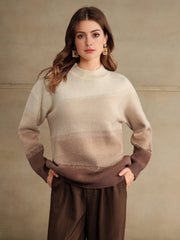 Isabella Long Sleeve Gradient Striped Colorblock Knitted Sweater