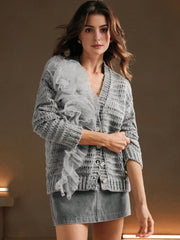 Isabella Embroidered Floral Mesh Patchwork  Elegant Knit Cardigan