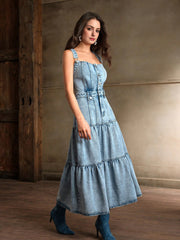 Isabella Vintage French Denim Camisole Fluffy Hem Dress