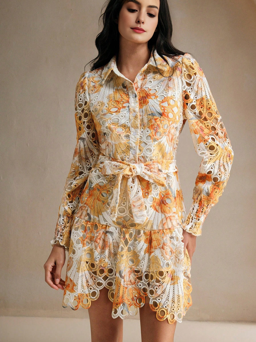 Isabella Floral Print V-Neck Long Sleeve Casual Vacation Dress