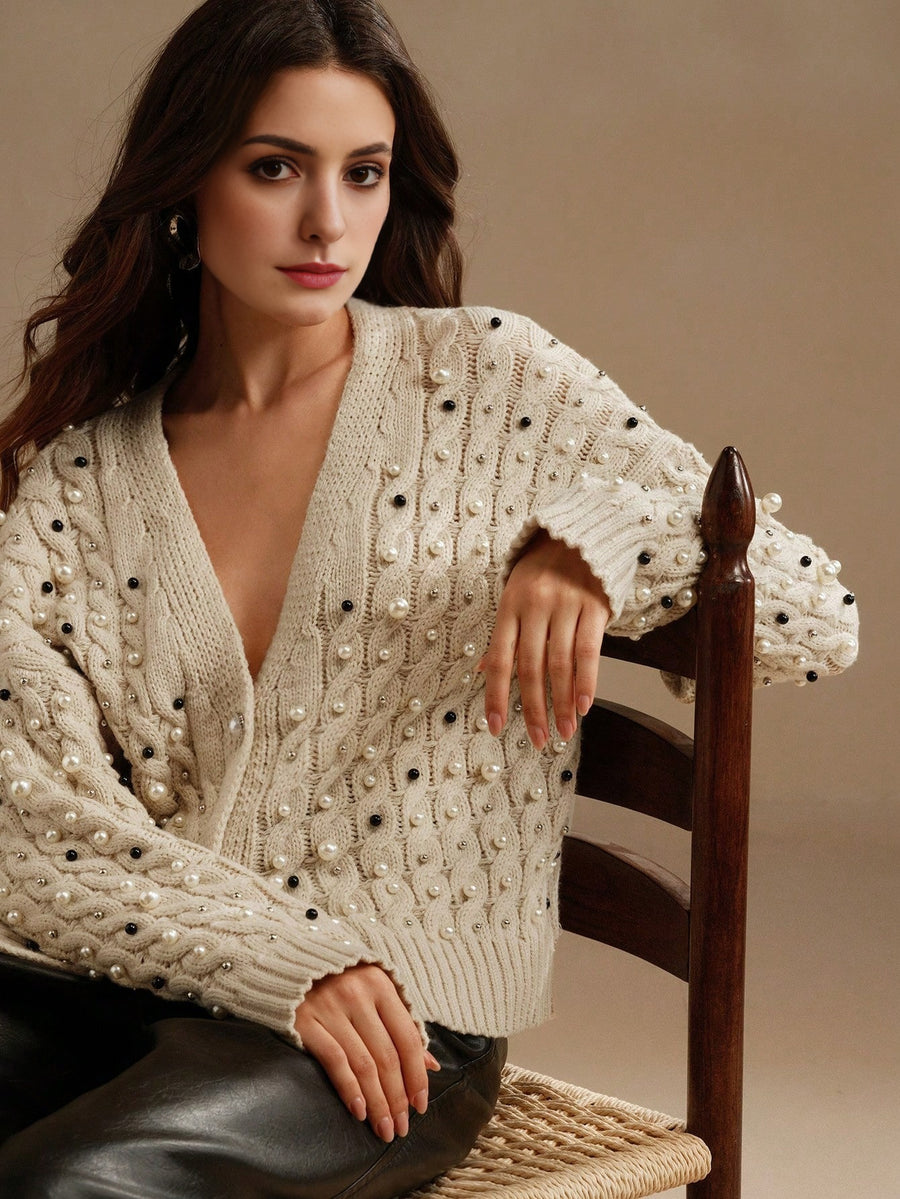 Isabella Heavy Beaded Casual Sweater Cardigan