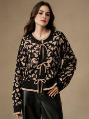 Isabella Leopard Print Lace-Up Elegant Knit Cardigan