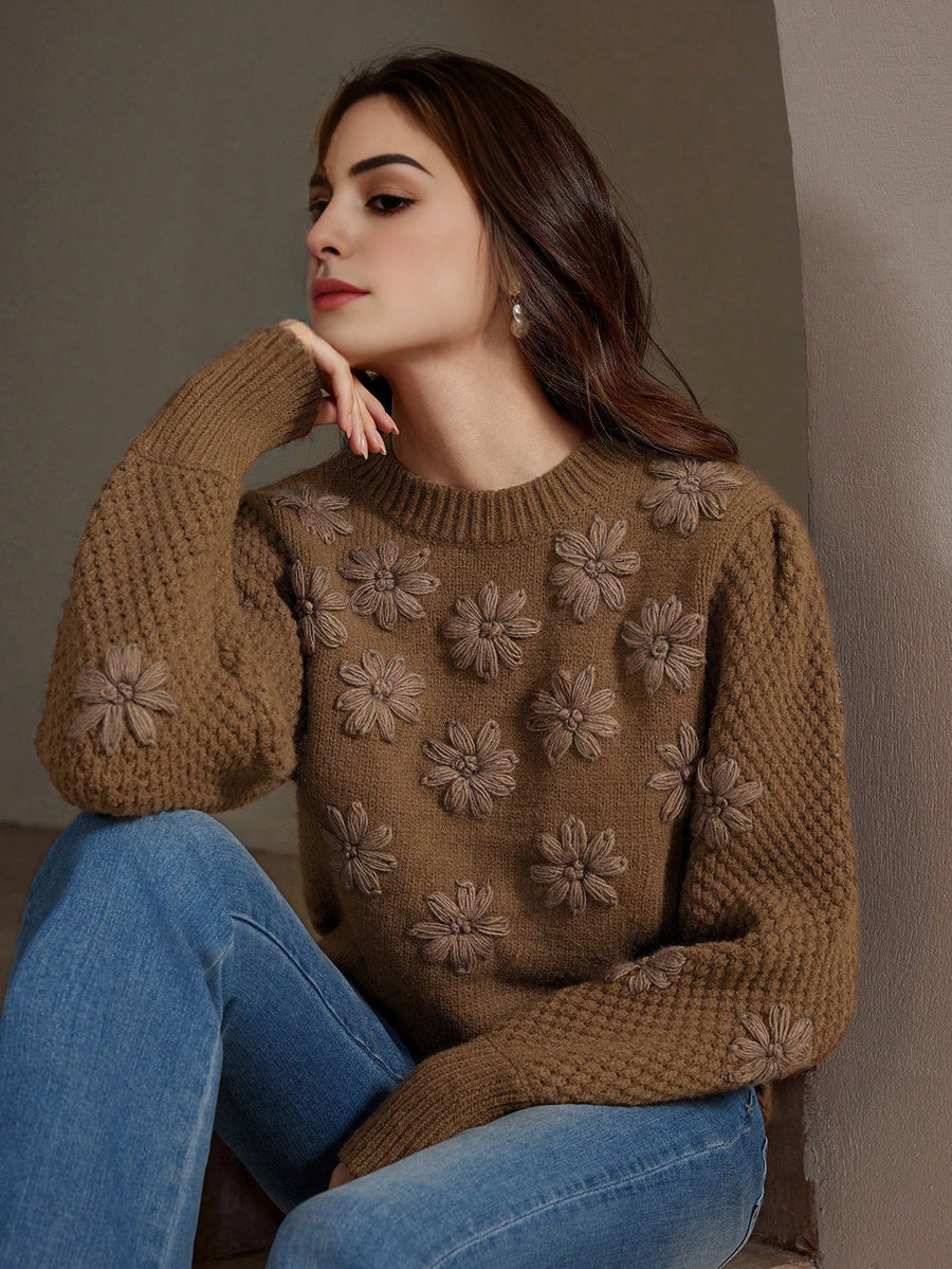 Isabella Thick Crochet Knit Long Sleeve Sweater