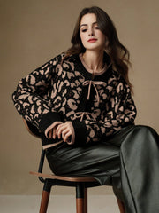 Isabella Leopard Print Lace-Up Elegant Knit Cardigan