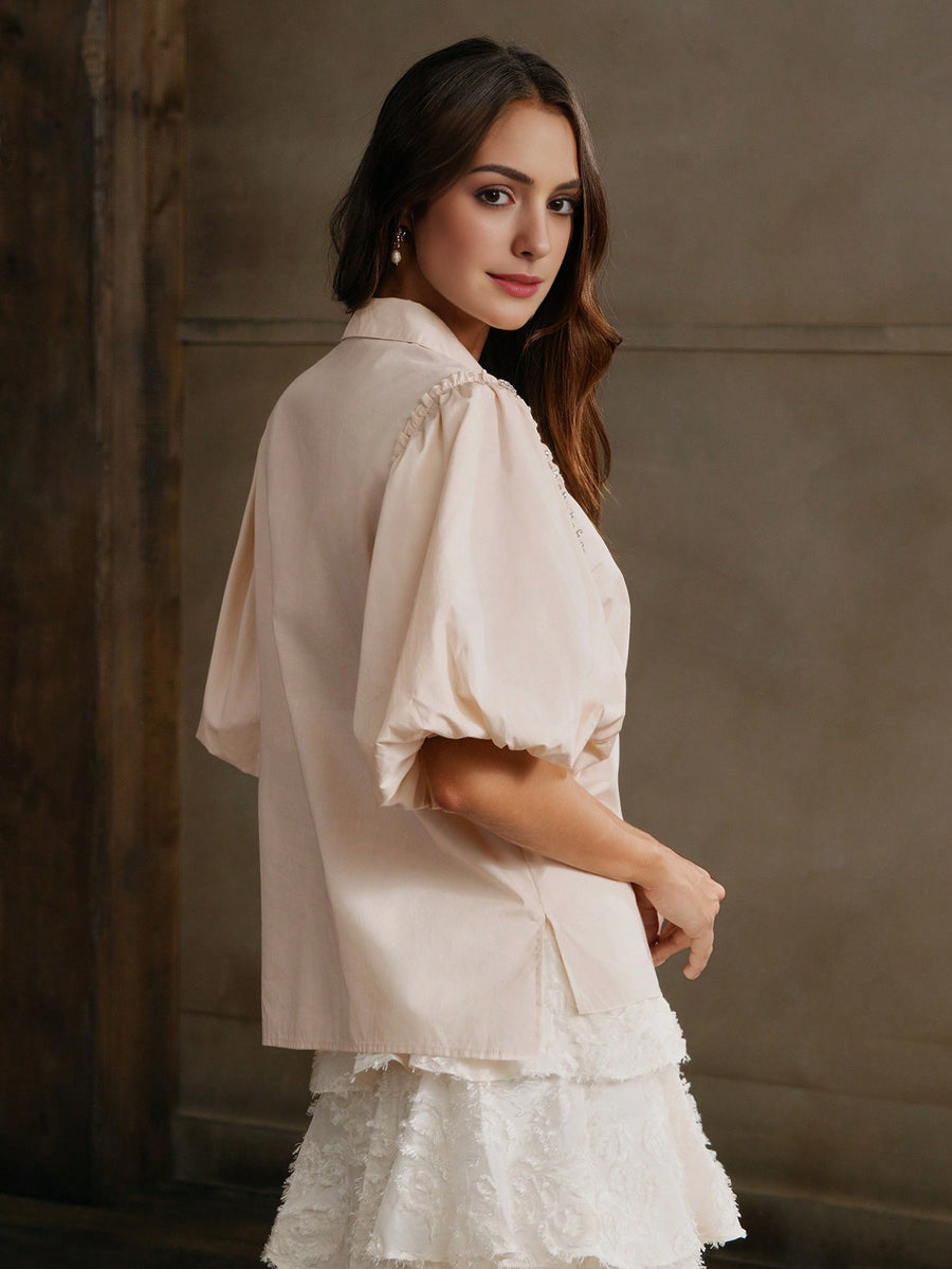 Isabella Casual Shirt With Turndown Collar And Puff Sleeves