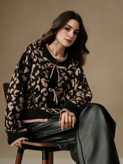 Isabella Leopard Print Lace-Up Elegant Knit Cardigan