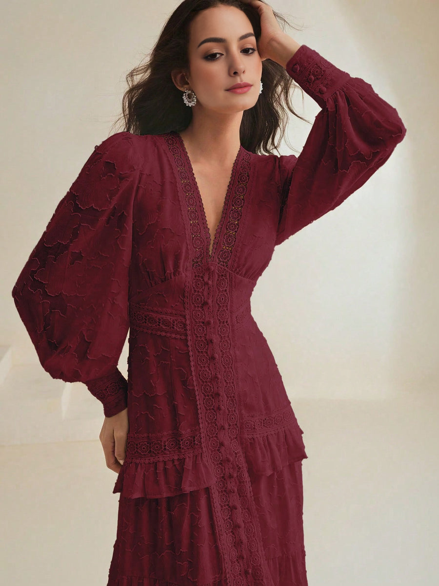 Robe élégante à col en V et manches bouffantes avec taille cintrée Isabella