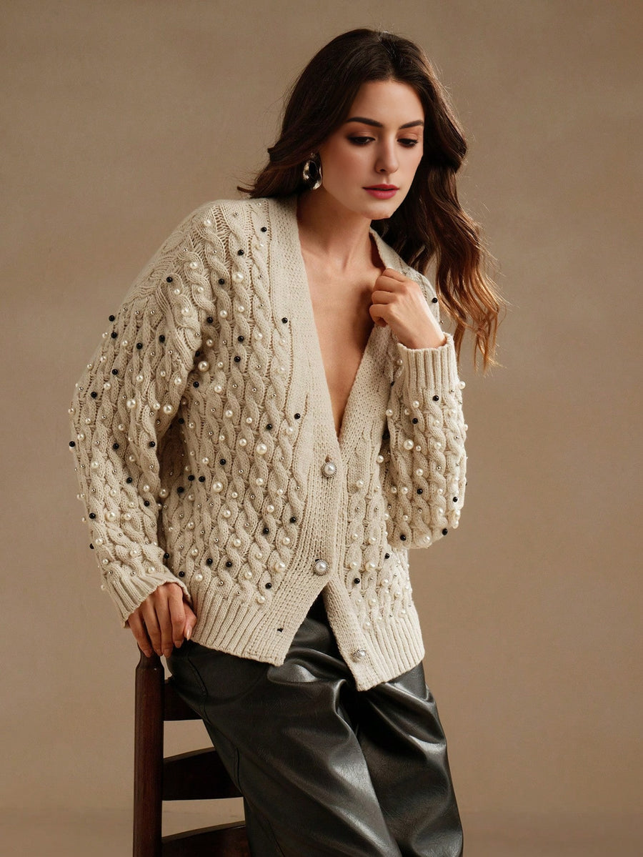 Isabella Heavy Beaded Casual Sweater Cardigan