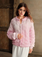 Isabella Pearl Button Loose Romantic Texture Knitted Cardigan