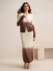 Isabella 2-Piece Gradient Rhinestone Embellished Sweater and Midi Skirt Set