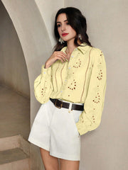 Isabella Lapel Long Sleeve Hollow Embroidery Casual Shirt