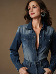 Isabella Long Sleeve Denim Cardigan And Ombre Pockets