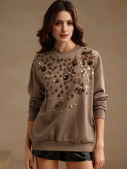 Isabella Loose Heavyweight Rhinestone & Beaded Sweatshirt