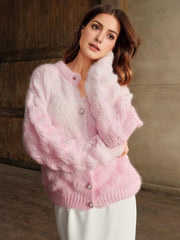 Isabella Pearl Button Loose Romantic Texture Knitted Cardigan