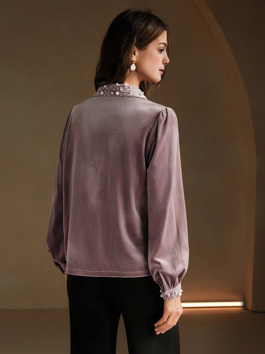 Isabella Velvet Long Sleeve Jewelry Embellished Elegant Top